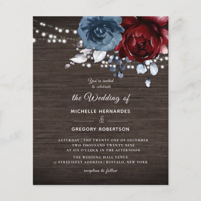 Budget Rustic Wooden Floral Wedding Invitation (Front)