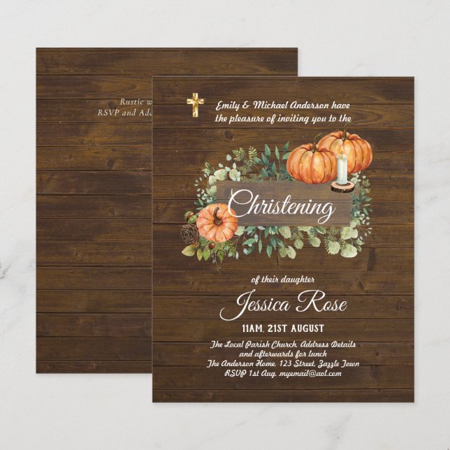 BUDGET Rustic Woodland Christening Invite Baptism  (Front/Back)