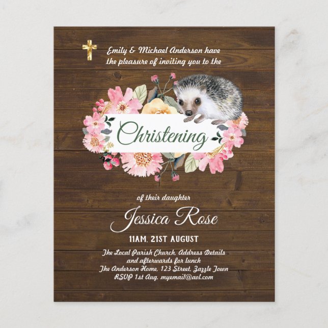 BUDGET Rustic Woodland Christening Invite Baptism  (Front)