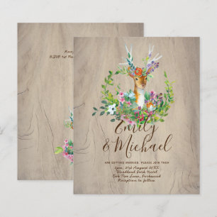 Budget Rustic Woodland Deer Floral Wedding Invites