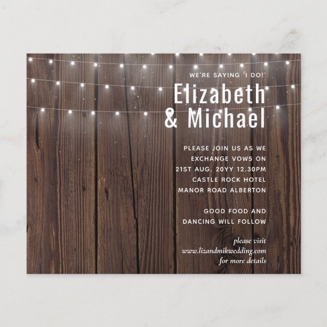 BUDGET Rustic Woodland Lights Wedding Invites (Front)