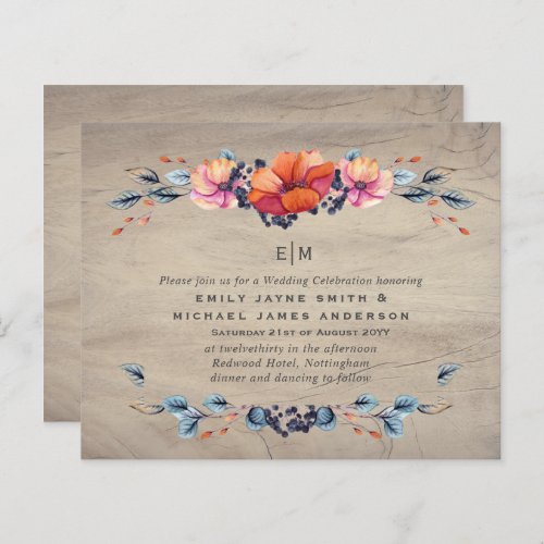 Budget Rustic Woodland Orange  Wedding Invites