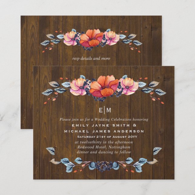Budget Rustic Woodland Orange  Wedding Invites (Front/Back)