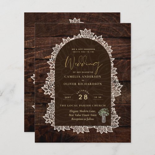 BUDGET Rustic Woodland Wedding Wood Lace INVITE