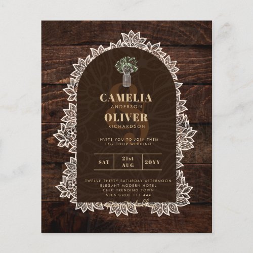 BUDGET Rustic Woodland Wedding Wood Lace INVITE Flyer