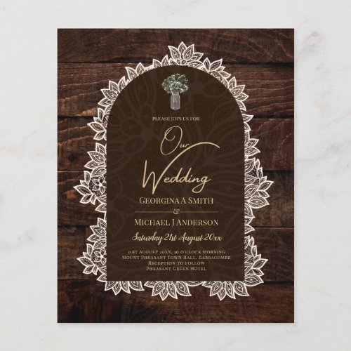 BUDGET Rustic Woodland Wedding Wood Lace INVITE Flyer