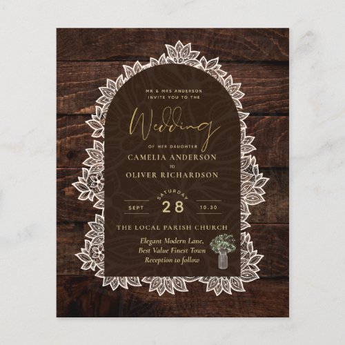 BUDGET Rustic Woodland Wedding Wood Lace INVITE Flyer