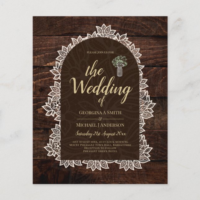 BUDGET Rustic Woodland Wedding Wood Lace INVITE Flyer (Front)