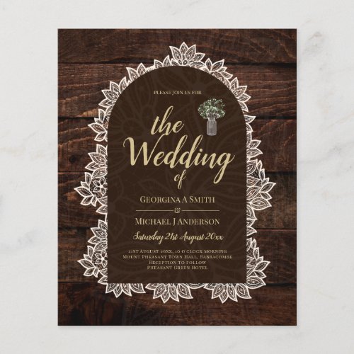 BUDGET Rustic Woodland Wedding Wood Lace INVITE Flyer