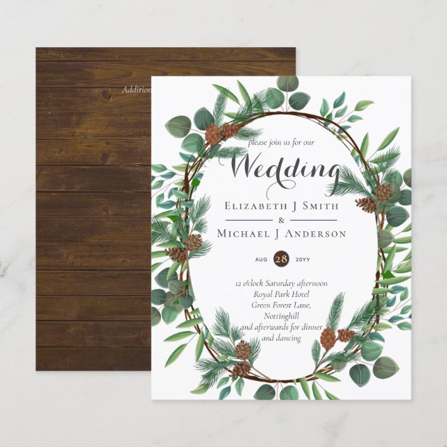 Budget Rustic Woodland Wreath Wedding Invites (Front/Back)