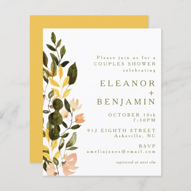 Budget Rustic Yellow Floral Bridal Shower Invite (Front/Back)