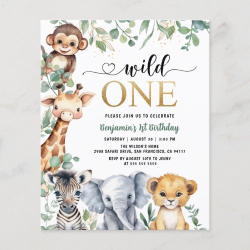 Budget Safari 1st Birthday Wild One Animals Invite