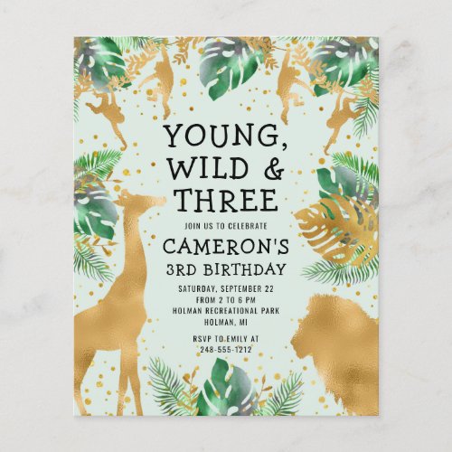 Budget Safari 3rd Birthday Pastel Green Invite