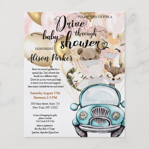 Budget Safari Animal Drive By Baby Shower Invite Flyer