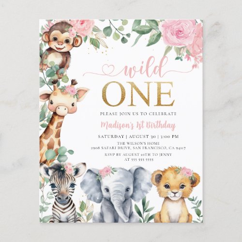 Budget Safari Animals Blush Floral 1st Birthday