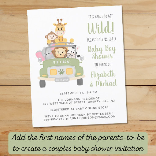 Budget Safari Baby Boy Shower Invitation | Zazzle