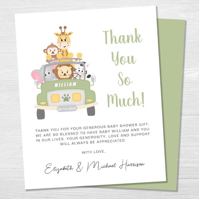 Budget Safari Baby Boy Shower Thank You Card (Creator Uploaded)