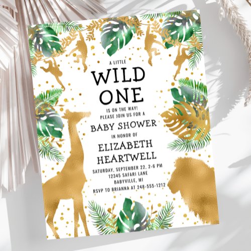 Budget Safari Baby Shower Gold Green Invitation