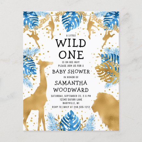 Budget Safari Boy Baby Shower Blue Gold Invitation