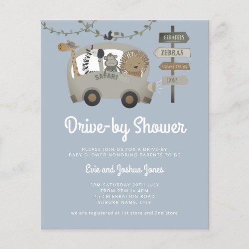 Budget Safari Drive By Baby Shower Dusty Blue