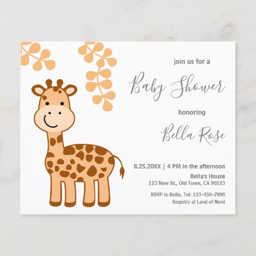 Budget Safari Giraffe Baby Shower Invitation