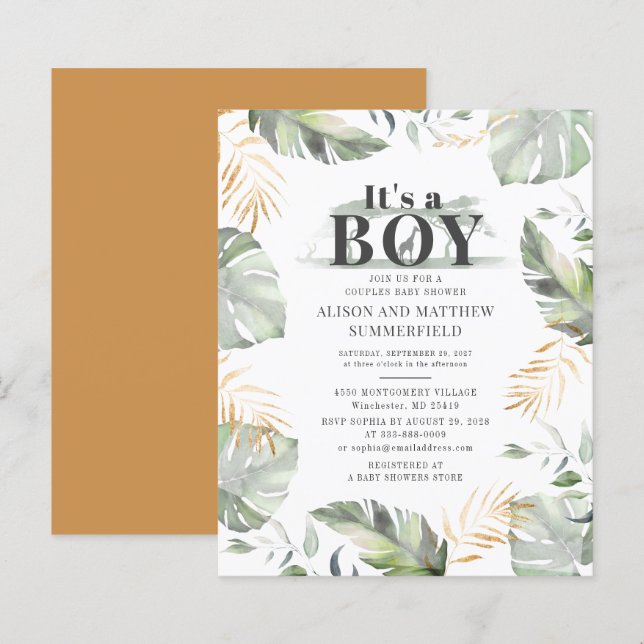 Budget Safari Giraffe Botanical Boy Baby Shower (Front/Back)