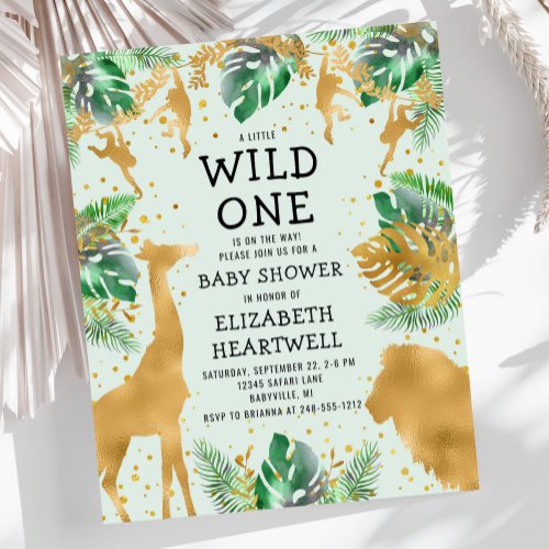 Budget Safari Green Gold Baby Shower Invitation