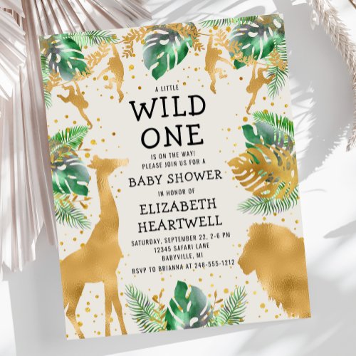 Budget Safari Green Gold Ecru Baby Shower Invite