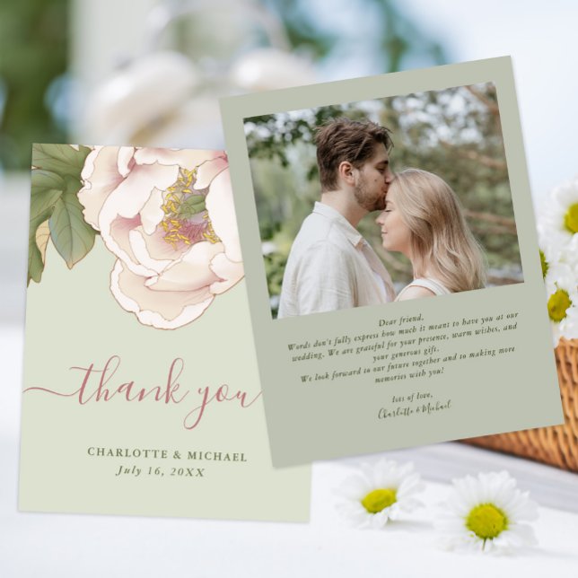 Budget Sage and Blush Floral Photo Thank You Card  Flyer (Creator Uploaded)