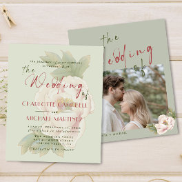BUDGET Sage and Blush Floral Photo Wedding Invite