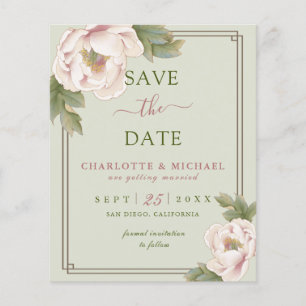 BUDGET Sage and Blush Floral Wedding Save the Date Flyer