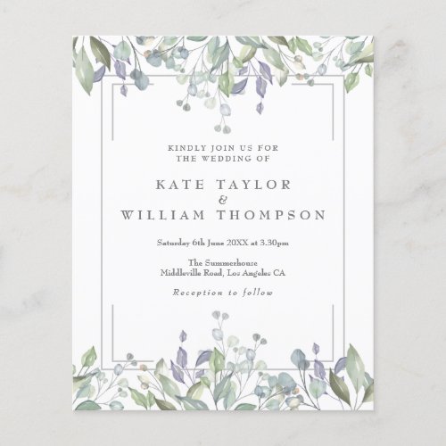 Budget Sage And Lilac Floral Wedding Invitation