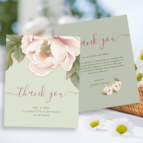 BUDGET Sage  Blush Floral Wedding Thank You Card Flyer