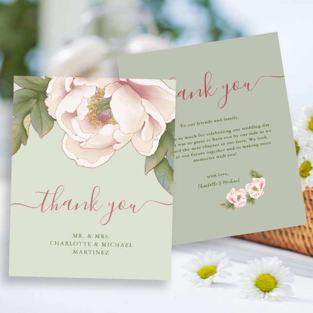 BUDGET Sage & Blush Floral Wedding Thank You Card Flyer (Creator Uploaded)