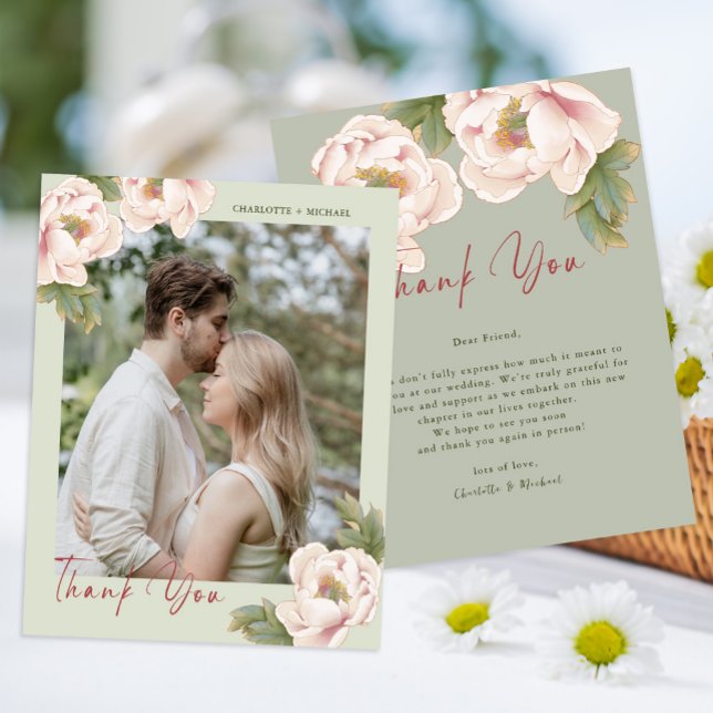 Budget Sage & Blush Photo Wedding Thank you Card Flyer (Creator Uploaded)