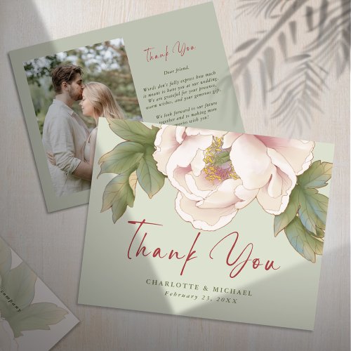BUDGET Sage  Blush Photo Wedding Thank You Card  Flyer