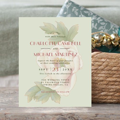 BUDGET Sage  Blush Pink Floral Wedding Invitation