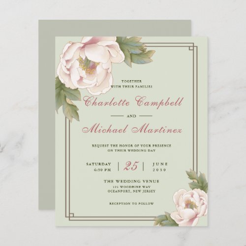 Budget Sage  Blush Wedding Peony Floral Invites
