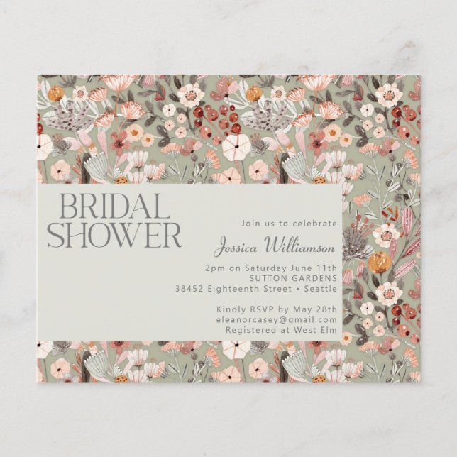 Budget Sage Botanical Boho Bridal Shower Invite (Front)