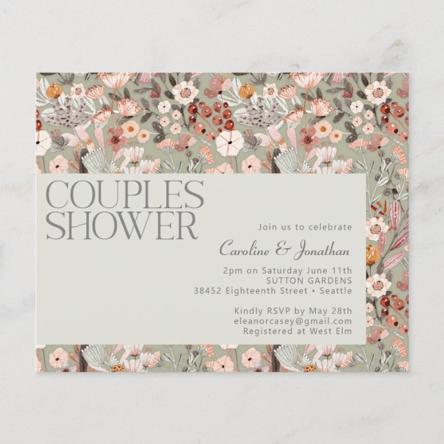 Budget Sage Botanical Boho Couples Shower Invite (Front)