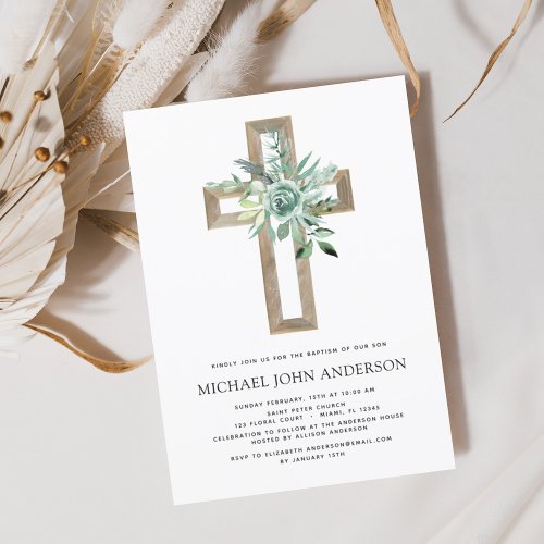 Budget Sage Eucalyptus Baptism Greenery Invitation