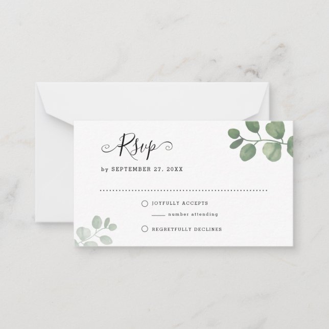 BUDGET Sage Eucalyptus Greenery RSVP Wedding Note Card (Front)