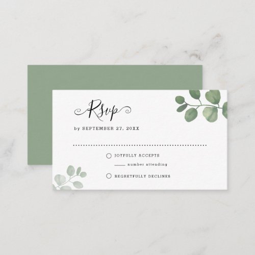 BUDGET Sage Eucalyptus Greenery RSVP Wedding Note Card