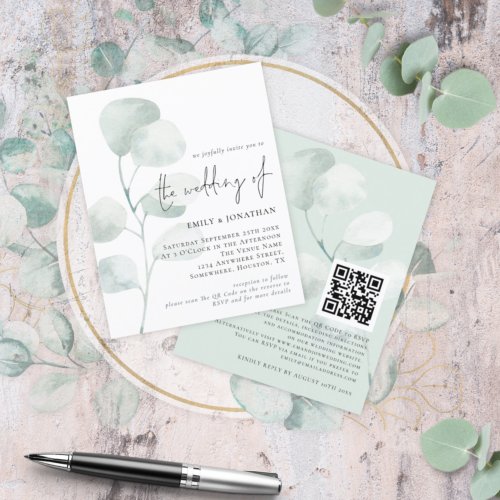 Budget Sage Eucalyptus QR Wedding Invitation