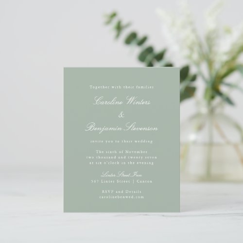 Budget Sage Formal Elegant Wedding Invitation