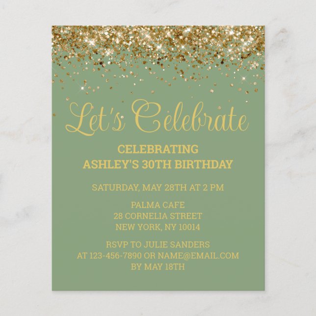 Budget Sage Green 30th Birthday Party Invitation (Front)