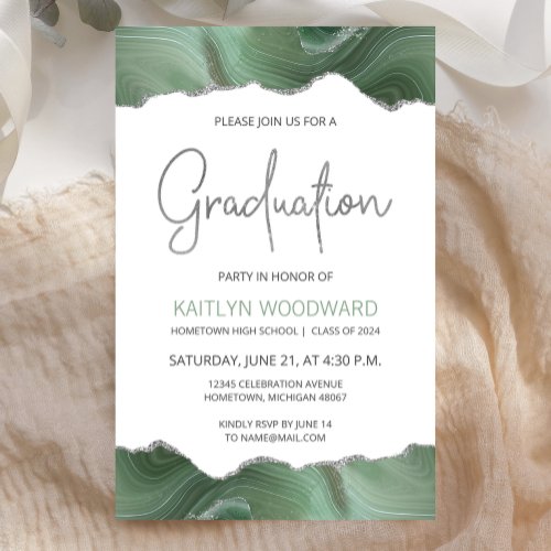 Budget Sage Green Agate Graduation Party Invite