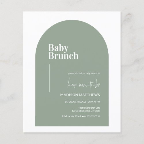 Budget Sage Green Arch Baby Brunch Baby Shower Flyer