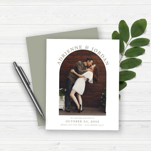Budget Sage Green Arch Photo Save the Date