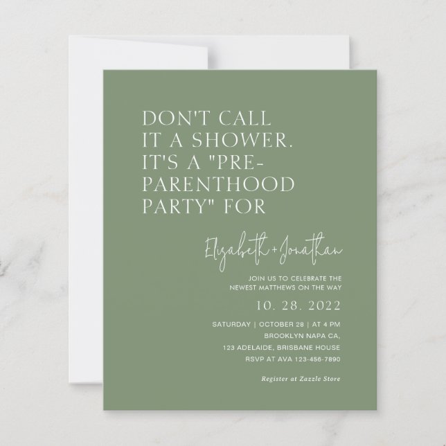 Budget Sage Green Baby Shower Invitation (Front)